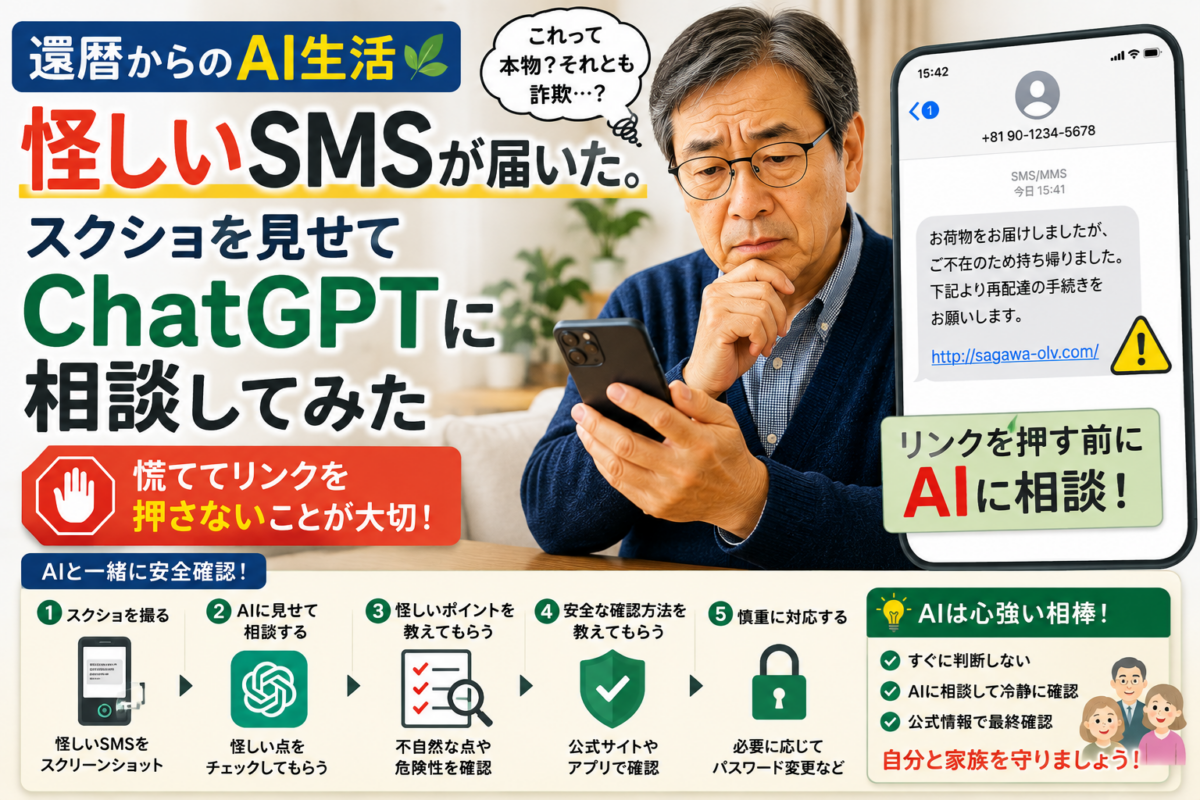 怪しいSMSが届いた。スクリーンショットをChatGPTに見せて相談してみた