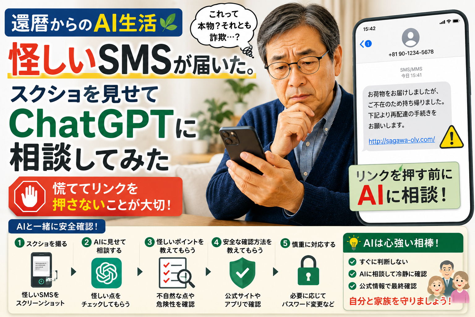 怪しいSMSが届いた。スクリーンショットをChatGPTに見せて相談してみた