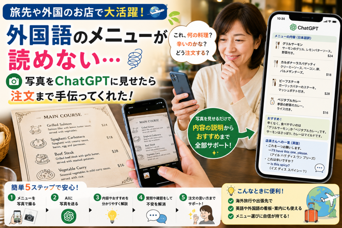 外国語のメニューが読めない。写真をChatGPTに見せたら注文まで手伝ってくれた