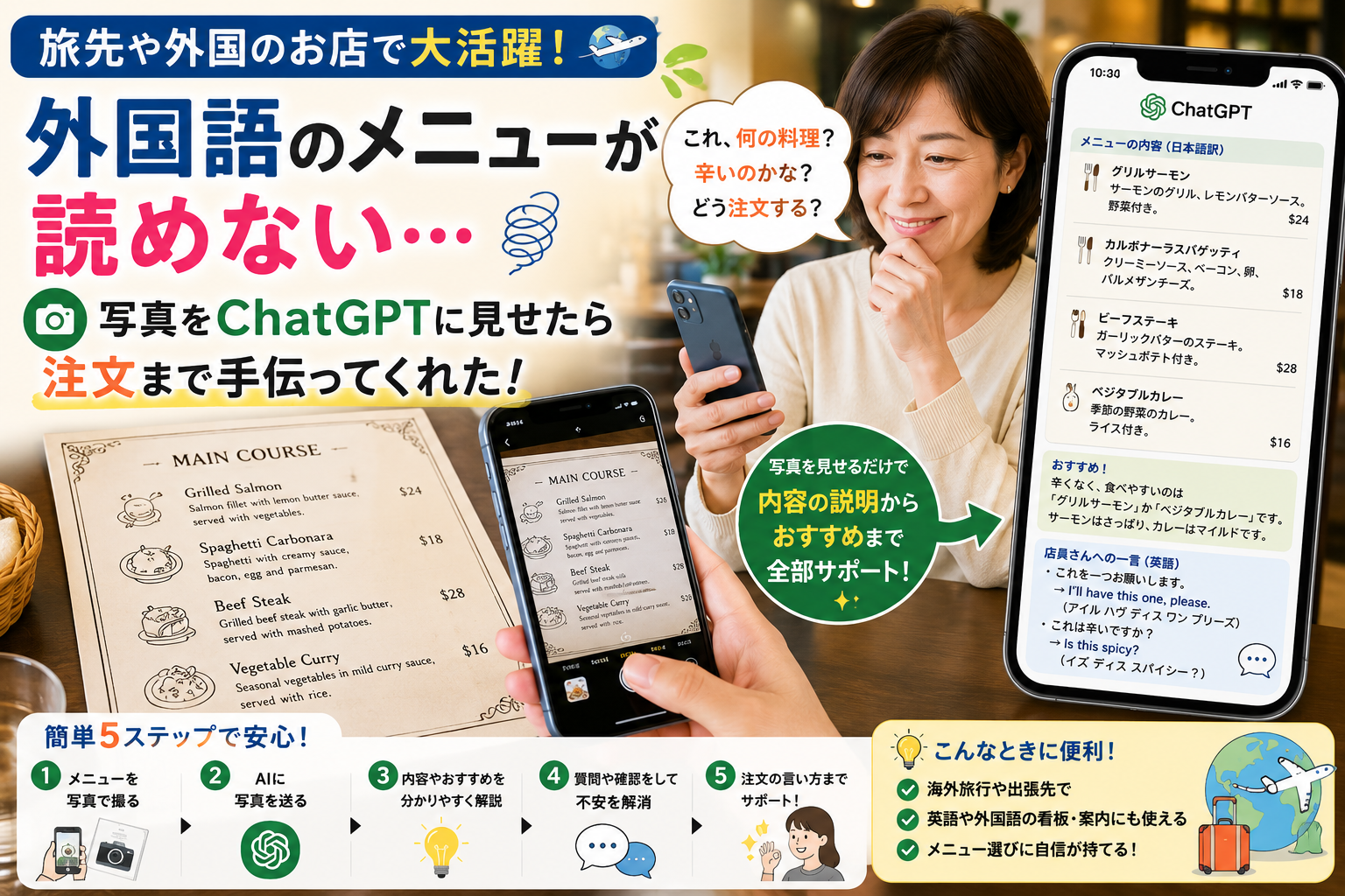 外国語のメニューが読めない。写真をChatGPTに見せたら注文まで手伝ってくれた